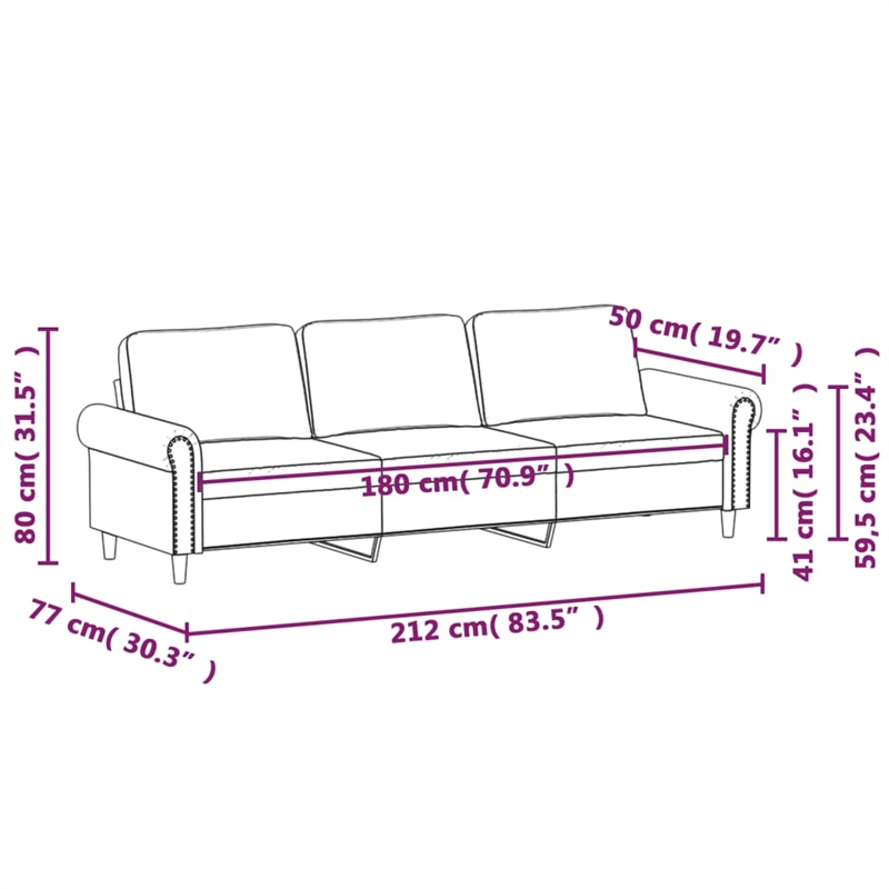 Vidaxl 3-Seater Sofa in Dark Grey Velvet