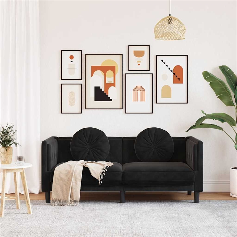 Vidaxl 2-Seater Sofa in Black Polyester Velvet