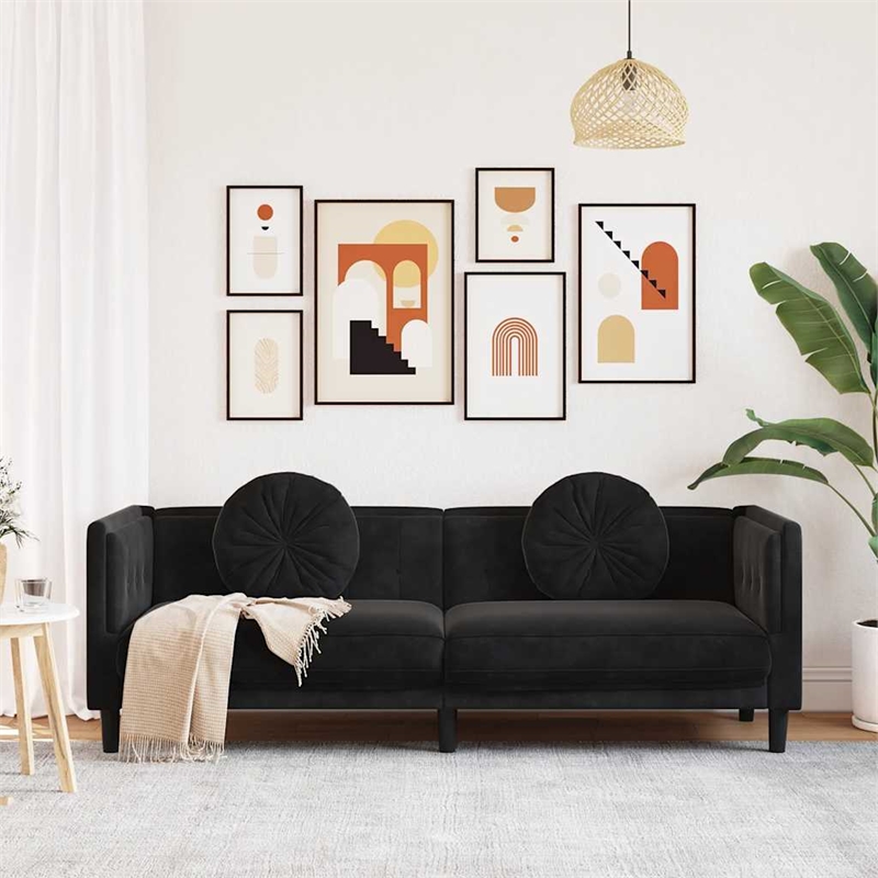 Vidaxl 3-Seater Sofa in Black Polyester Velvet