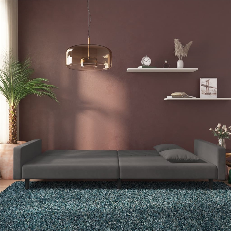 Vidaxl 2-Seater Sofa Bed in Dark Grey Polyester Velvet