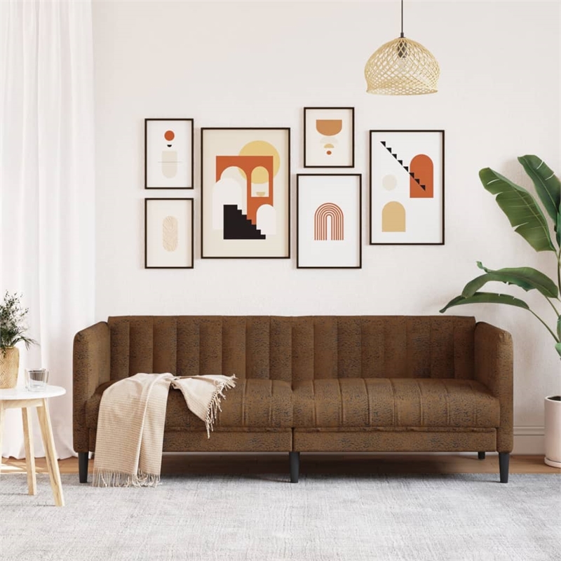 Vidaxl Large Durable Sofa in Brown Faux Suede