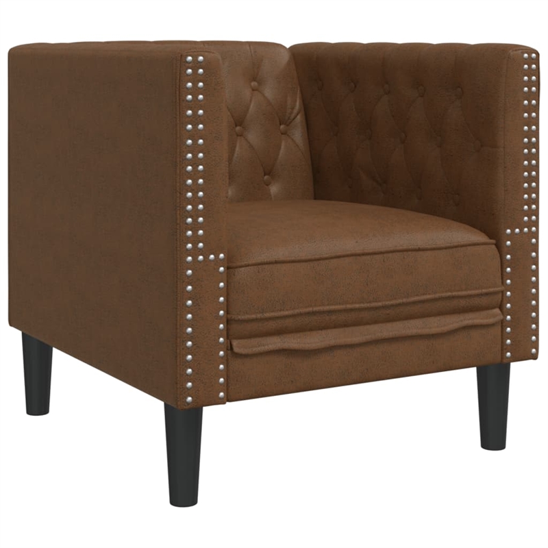 Vidaxl Chesterfield Single Sofa Chair in Brown Faux Suede Leather