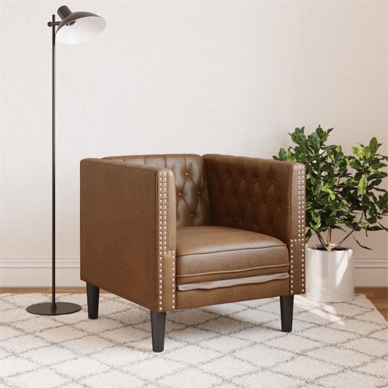 Vidaxl Chesterfield Single Sofa Chair in Brown Faux Suede Leather
