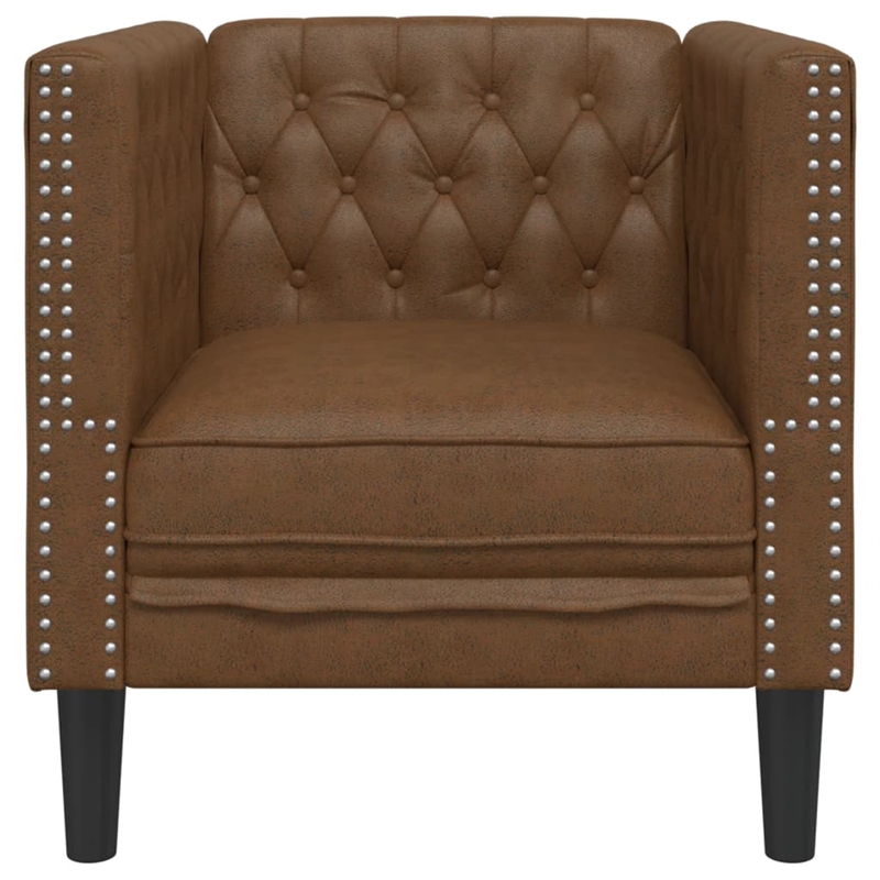 Vidaxl Chesterfield Single Sofa Chair in Brown Faux Suede Leather