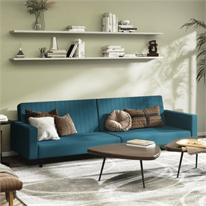 Vidaxl Sofa Bed in Blue Polyester Velvet