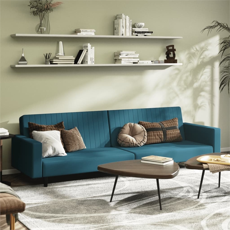 Vidaxl Sofa Bed in Blue Polyester Velvet