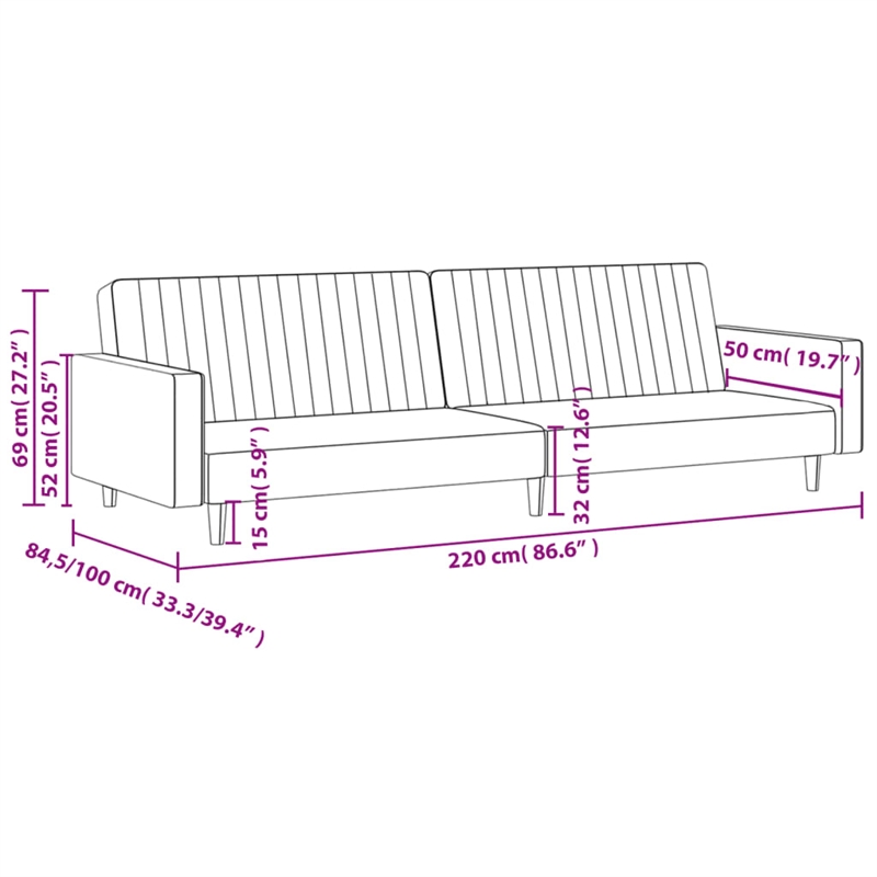 Vidaxl 2-Seater Sofa Bed in Black Polyester Velvet