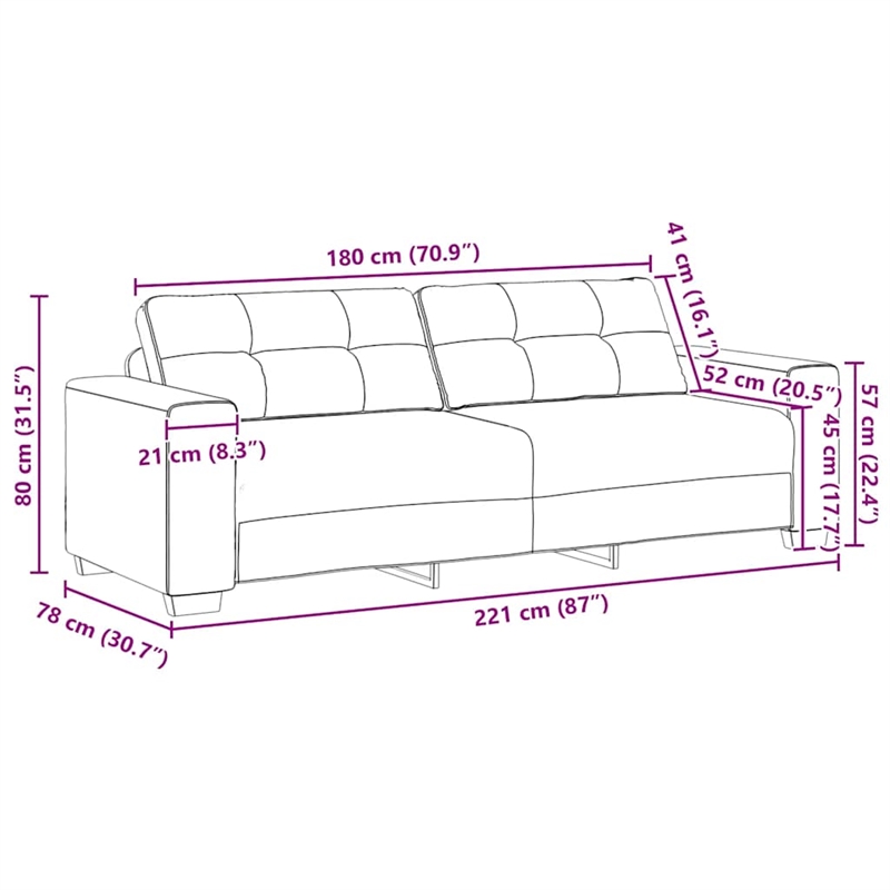 Vidaxl 3-Seater Sofa in Dark Gray Velvet
