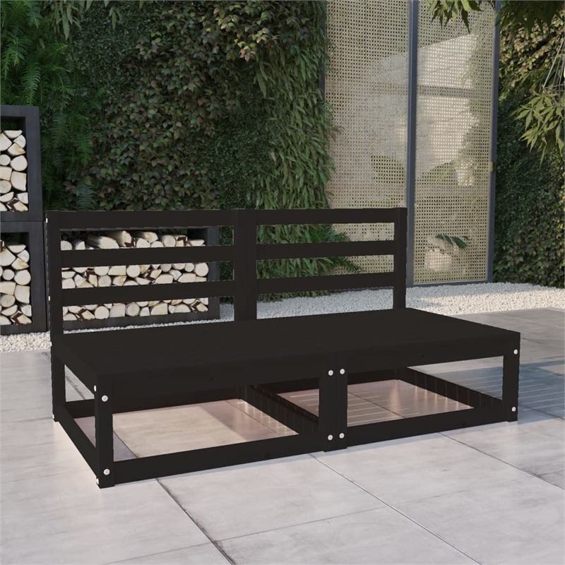 vidaXL Solid Pinewood Middle Sofa Adjustable Armrests Garden Sofa in Black