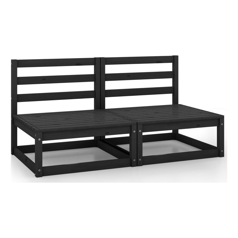 vidaXL Solid Pinewood Middle Sofa Adjustable Armrests Garden Sofa in Black