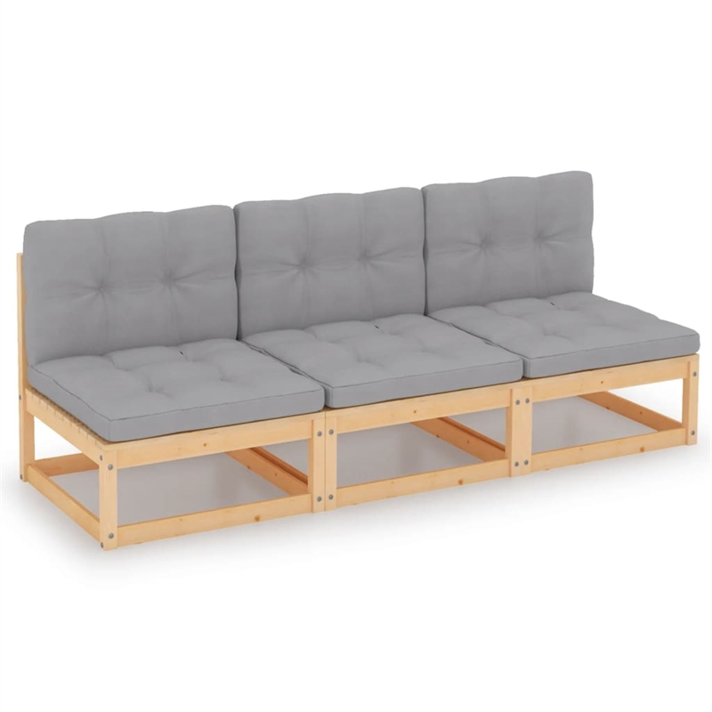 vidaXL Solid Pine Wood & Polyester Garden Sofa in Grey