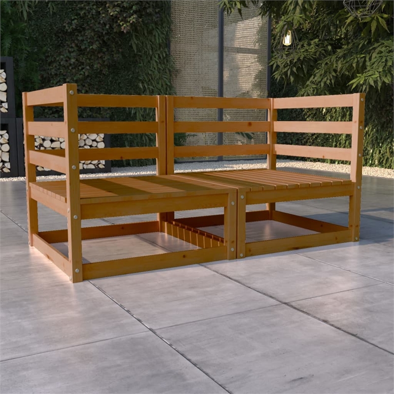 vidaXL Solid Pinewood Medium Modular Garden Sofa Honey in Brown
