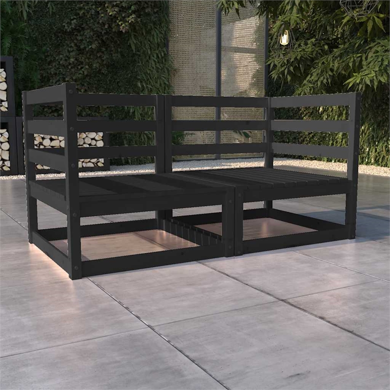 vidaXL Solid Pinewood Medium Modular Outdoor Sofa Garden Sofa in Black