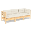vidaXL 3-Seater Solid Pinewood & Polyester Fabric Garden Sofa in Cream