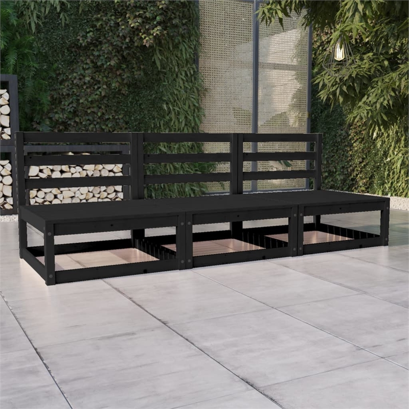 vidaXL 3-Seater Solid Pinewood 3-Seater Sofa Modular Sofa in Black