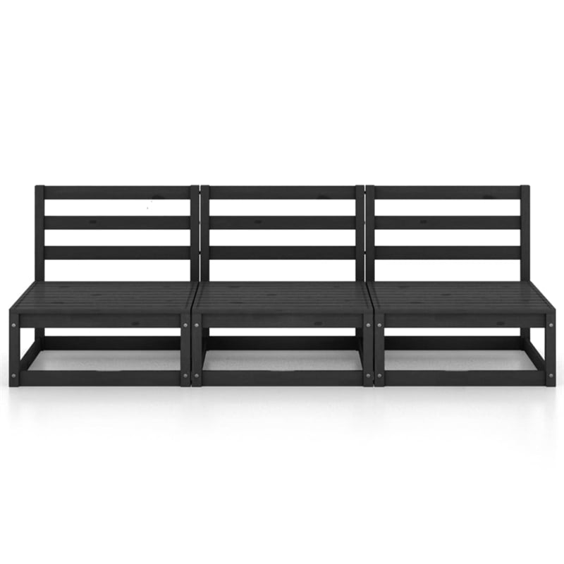 vidaXL 3-Seater Solid Pinewood 3-Seater Sofa Modular Sofa in Black