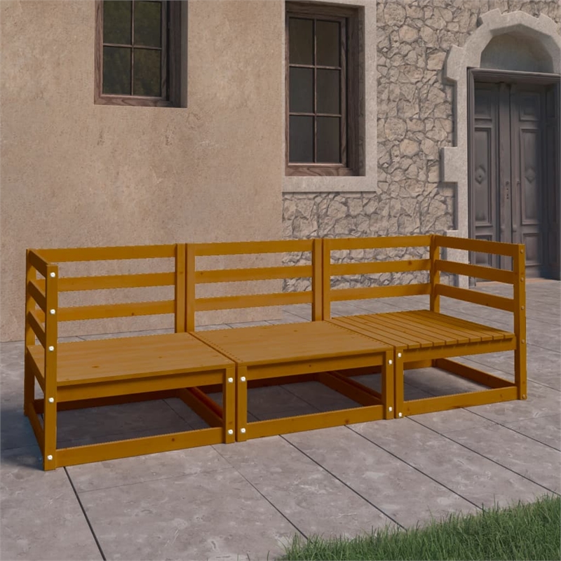 vidaXL Solid Pinewood Large Modular Garden Sofa in Honey Brown