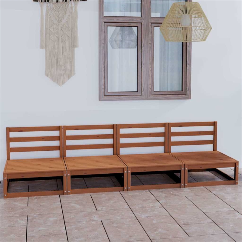 vidaXL Solid Pinewood 4-Seater Modular Garden Sofain Honey Brown