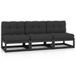 vidaXL 3-Seater Solid Pinewood Garden Sofa in Black