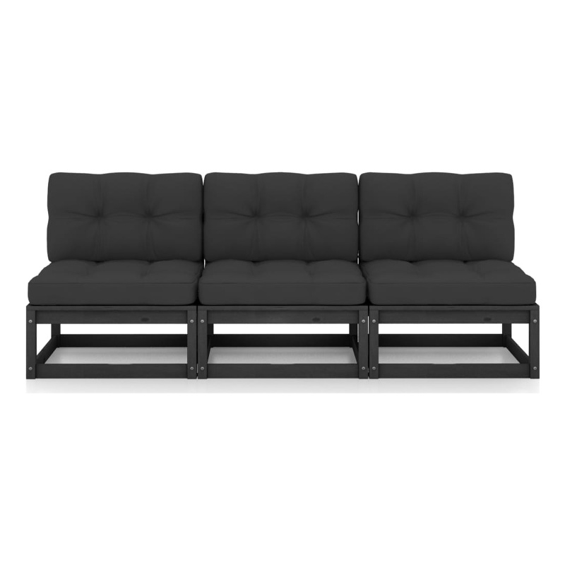 vidaXL 3-Seater Solid Pinewood Garden Sofa in Black