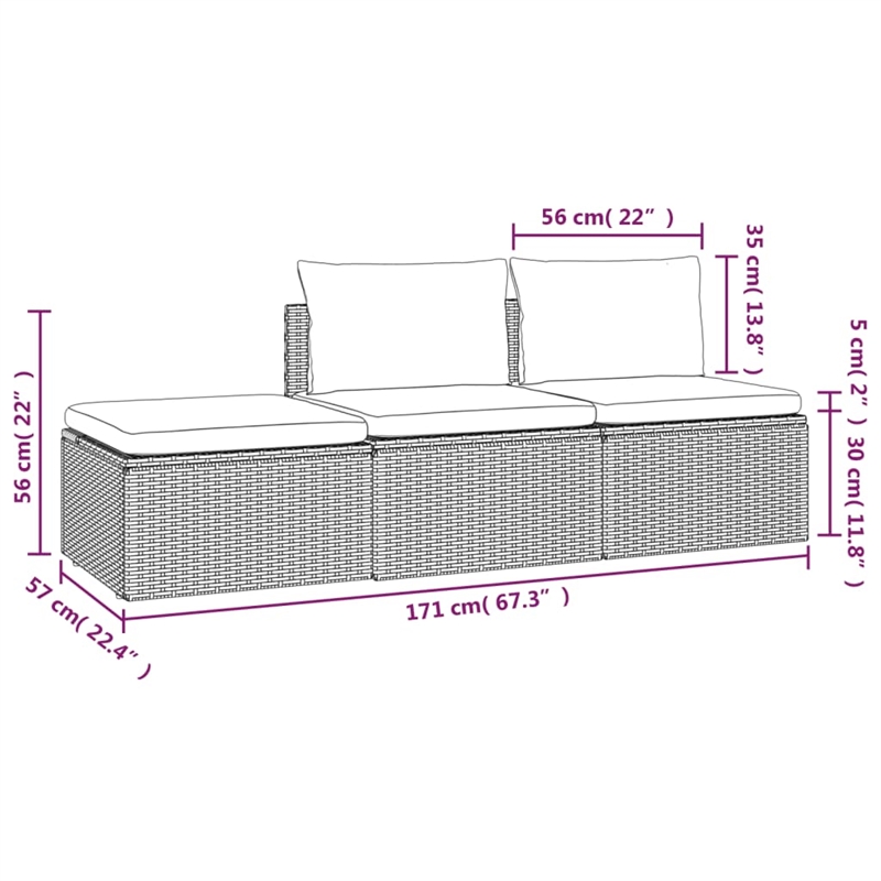 vidaXL PE Rattan & Powder-Coated Steel Polyester & Pvc Garden Lounge Set Grey