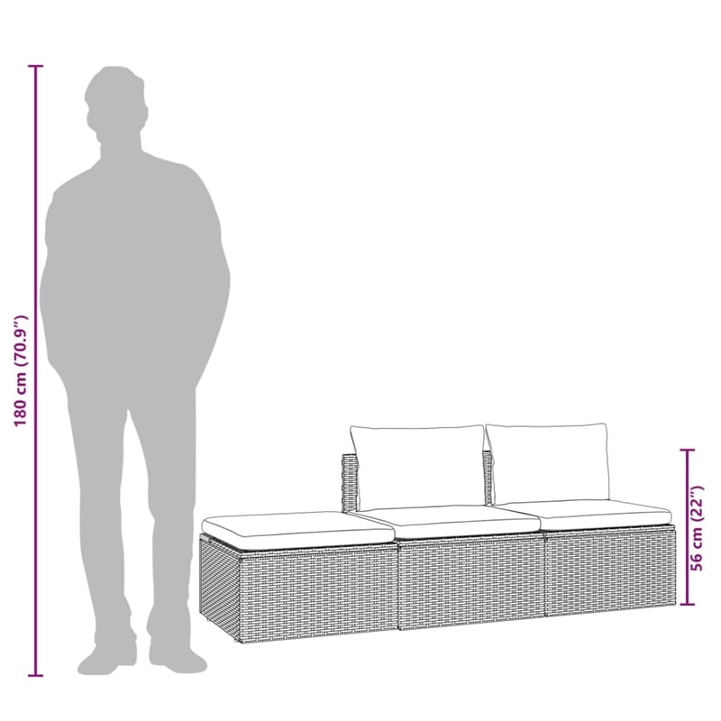 vidaXL PE Rattan & Powder-Coated Steel Polyester & Pvc Garden Lounge Set Grey