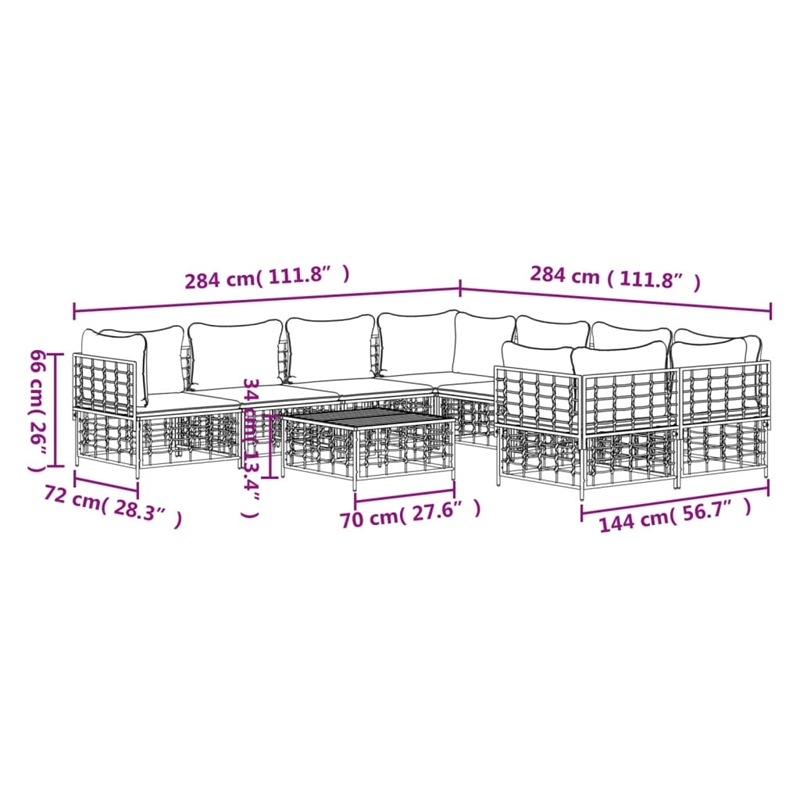 vidaXL Garden Lounge Set 9 Piece Set in Anthracite