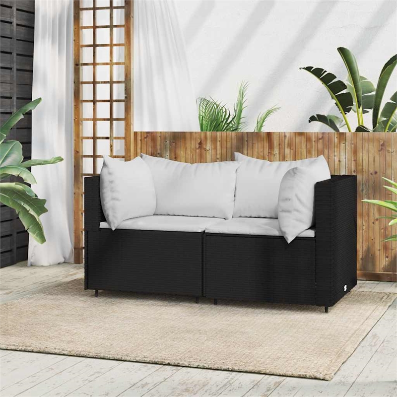 vidaXL PE Rattan Standard Modular Patio Corner Sofa in Black