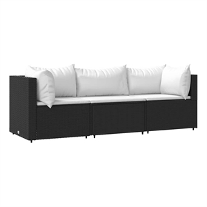 vidaXL Patio Lounge Set Black Frame With White Cushions