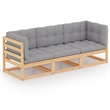 vidaXL Solid Pinewood & Fabric Garden Sofa in Grey