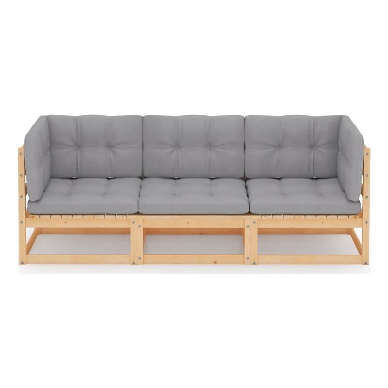 vidaXL Solid Pinewood & Fabric Garden Sofa in Grey