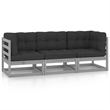 vidaXL 3-Seater Solid Pinewood & Polyester Fabric Garden Sofa in Grey