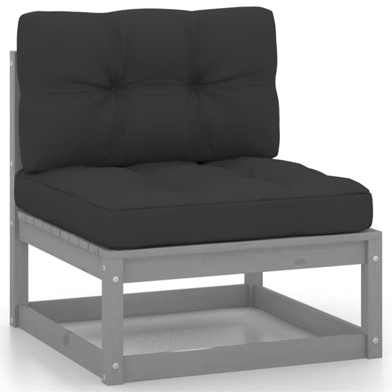 vidaXL 3-Seater Solid Pinewood & Polyester Fabric Garden Sofa in Grey