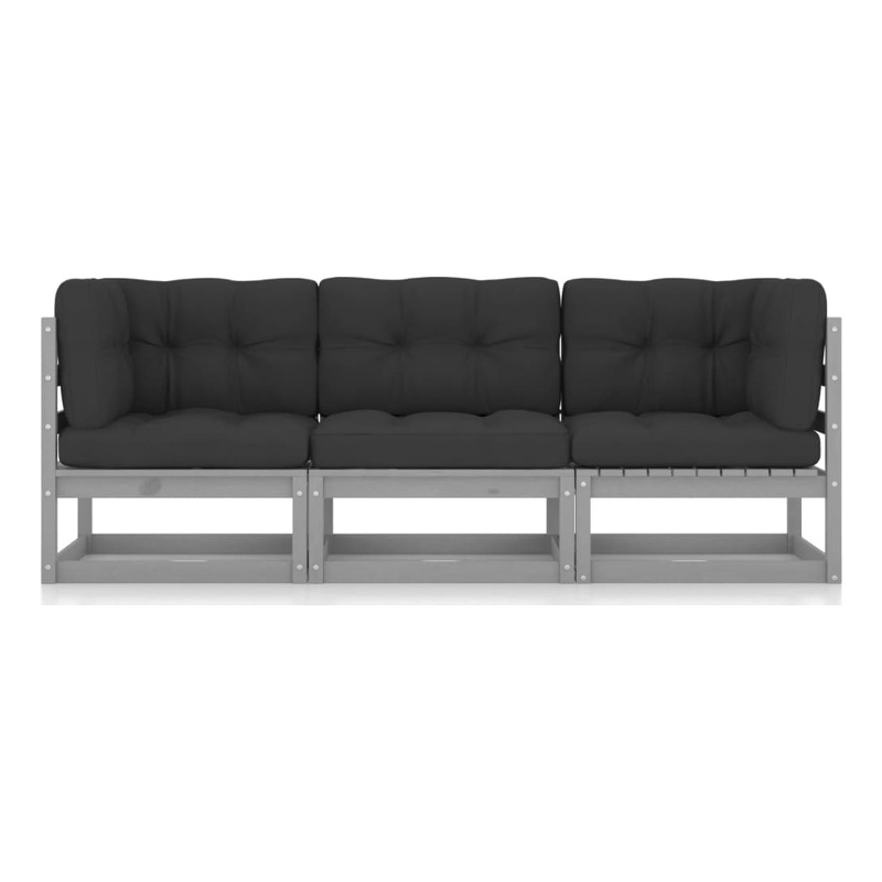 vidaXL 3-Seater Solid Pinewood & Polyester Fabric Garden Sofa in Grey