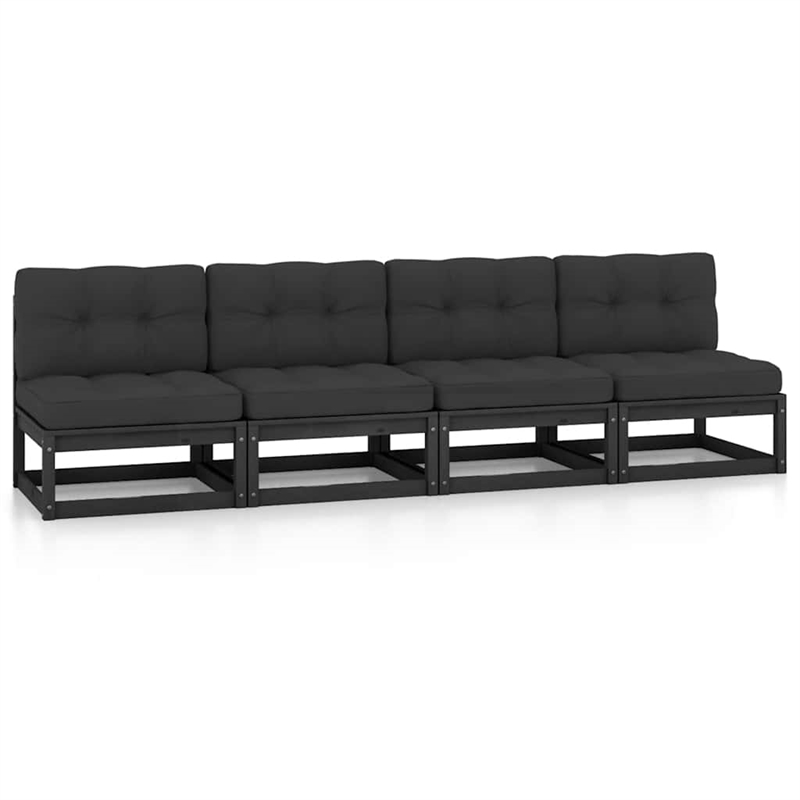 vidaXL Solid Pine Wood Large Garden Sofa Rectangular Garden Sofa in Black