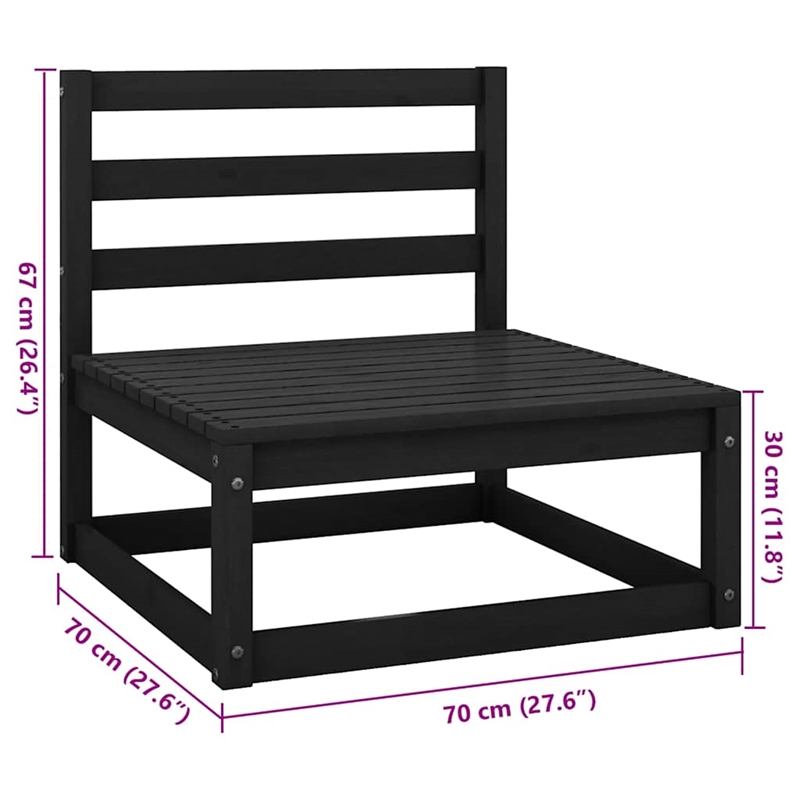 vidaXL Solid Pine Wood Large Garden Sofa Rectangular Garden Sofa in Black
