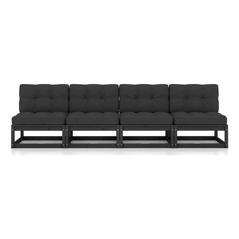 vidaXL Solid Pine Wood Large Garden Sofa Rectangular Garden Sofa in Black
