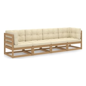 vidaXL Solid Pinewood & Polyester Fabric Garden Sofa in Honey Brown & Cream