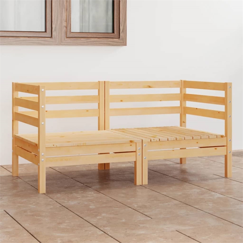 vidaXL 2-Seater Solid Pinewood Foldable Garden Sofa in Natural Wood