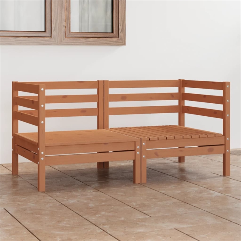 vidaXL Solid Pinewood 2-Seater Modular Garden Sofa in Honey Brown