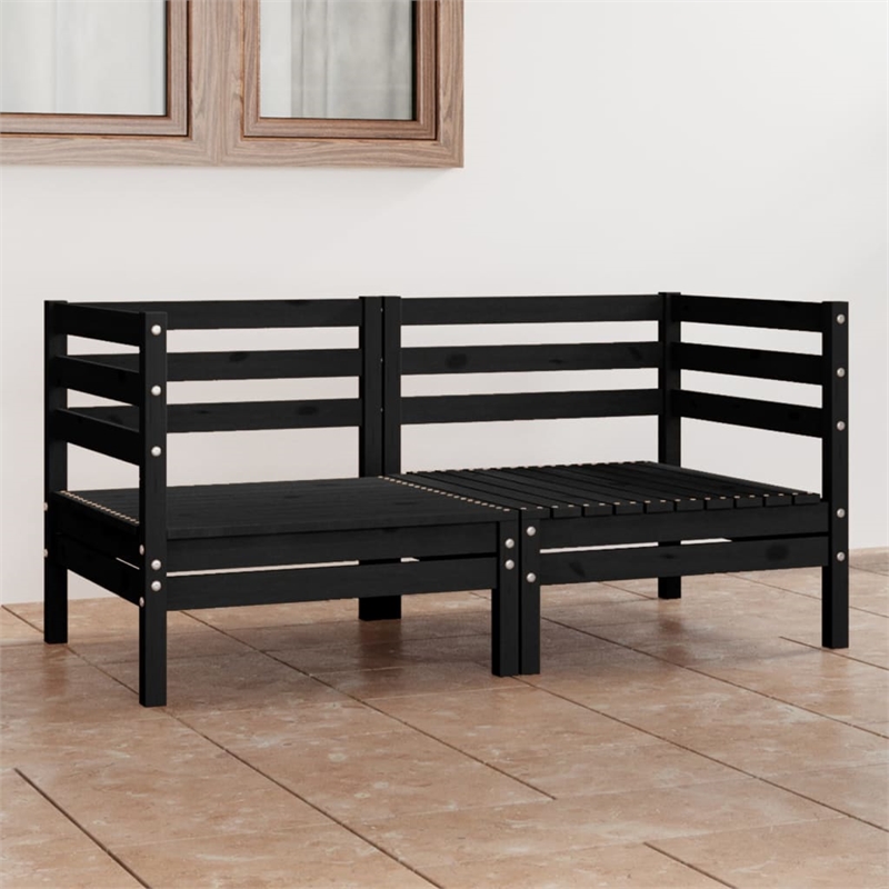 vidaXL Solid Pinewood Patio 2-Seater Sofa in Black