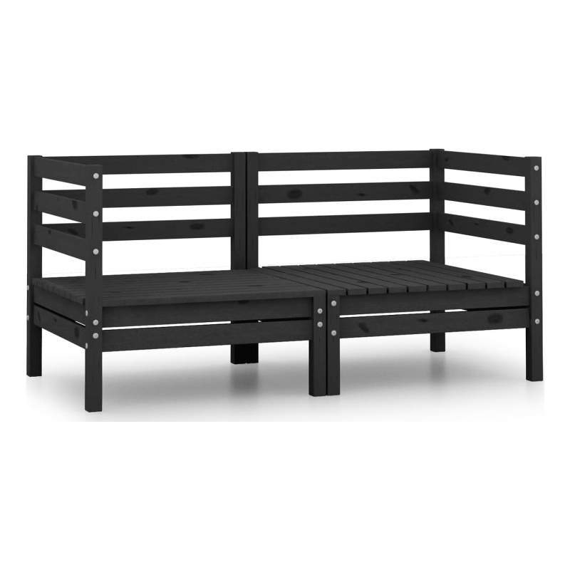vidaXL Solid Pinewood Patio 2-Seater Sofa in Black