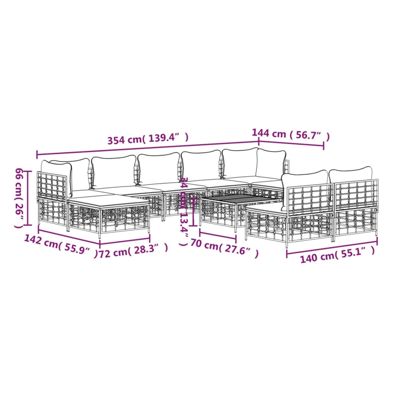 vidaXL Garden Lounge Set Set of 10 in Anthracite Poly Rattan Large
