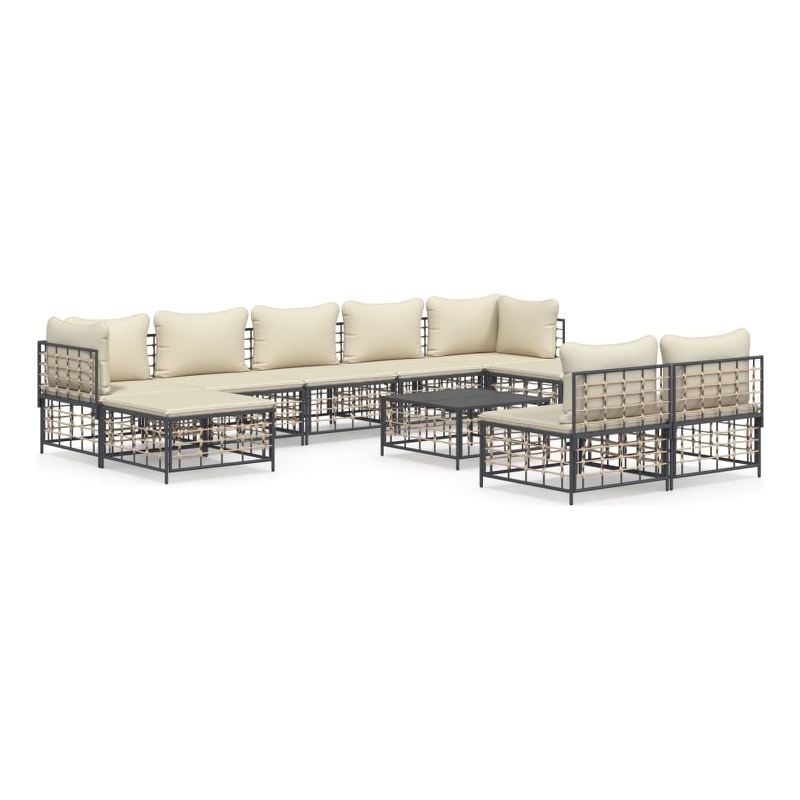 vidaXL Garden Lounge Set Set of 10 in Anthracite Poly Rattan Large
