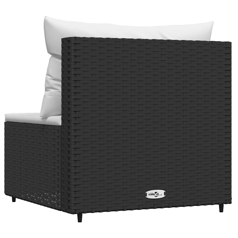 vidaXL Patio Middle Sofa in Black With White Cushions