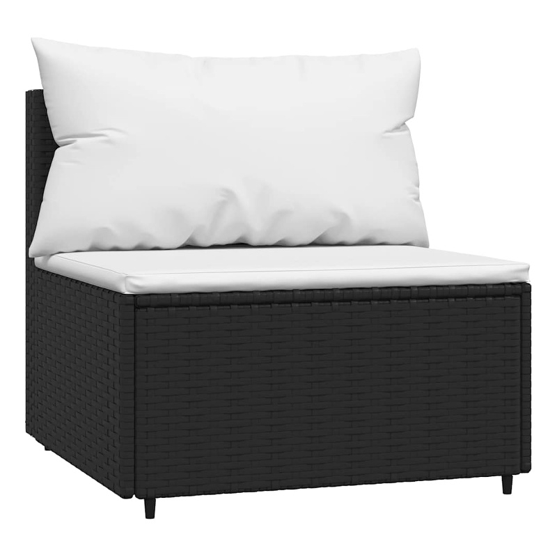 vidaXL Patio Middle Sofa in Black With White Cushions