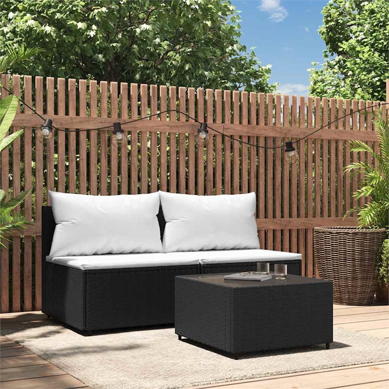 vidaXL Patio Lounge Set in Black Frame & White Cushions