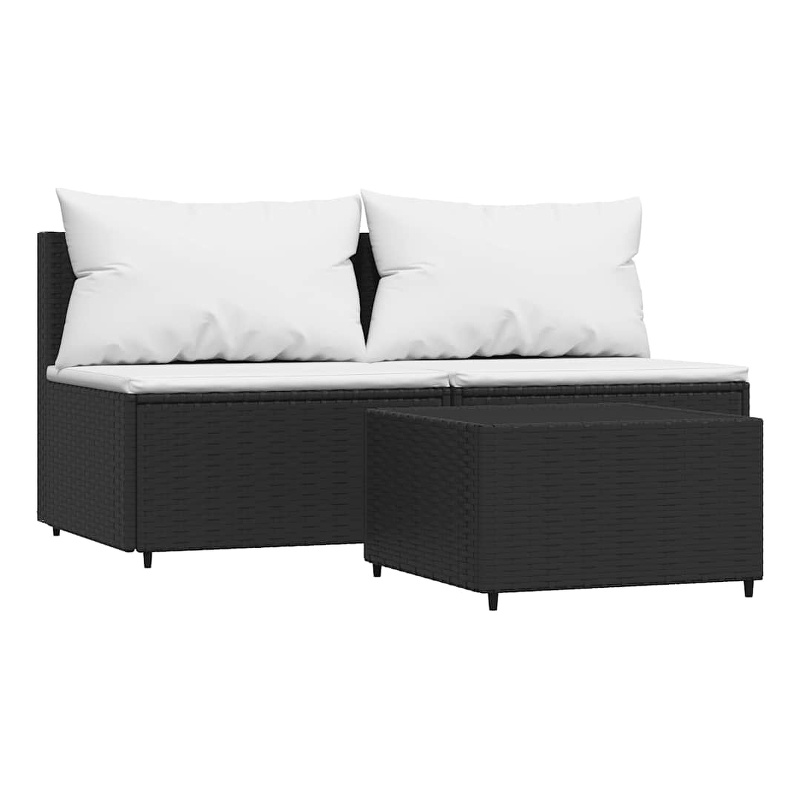 vidaXL Patio Lounge Set in Black Frame & White Cushions