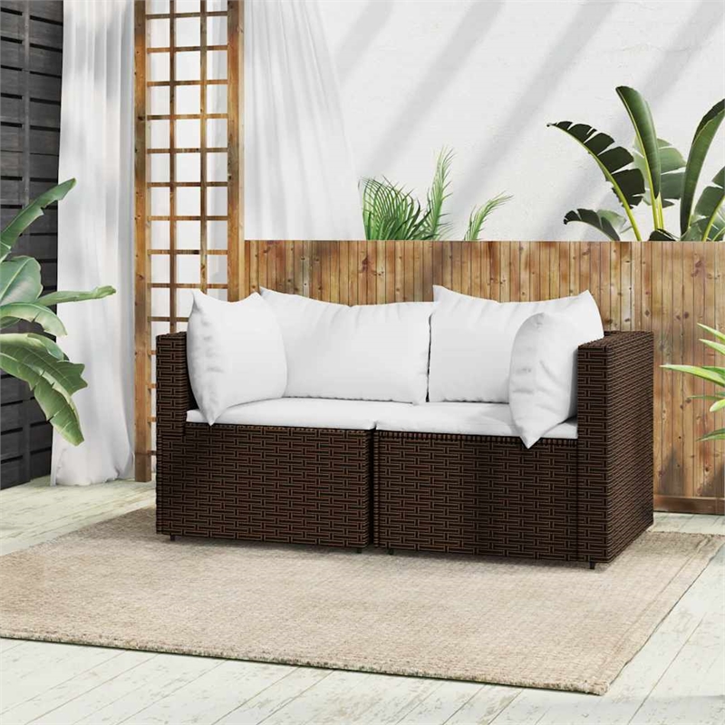 vidaXL Patio Corner Sofa in Brown And Cream