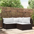 vidaXL 3 Piece Patio Lounge Set With Cushions in Cream White/Brown Poly Rattan